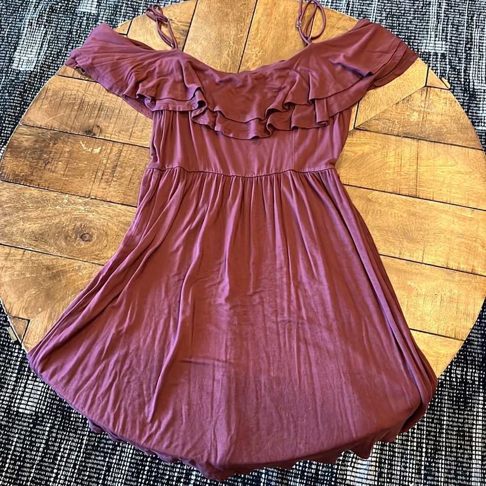 Off-Shoulder Ruffle Swing Dress - Mauve